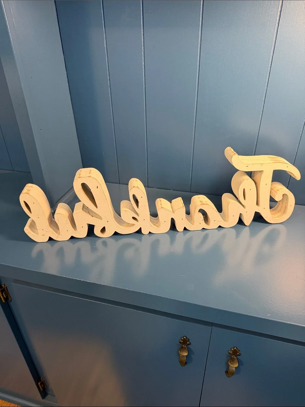 Rustic White 'Thankful' Wooden Script Sign